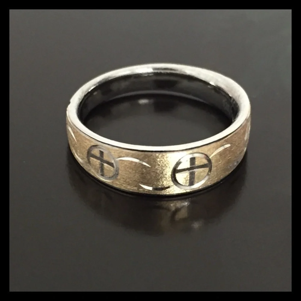 Men’s Diamond Cut SS  & 14k Etched Bang Ring